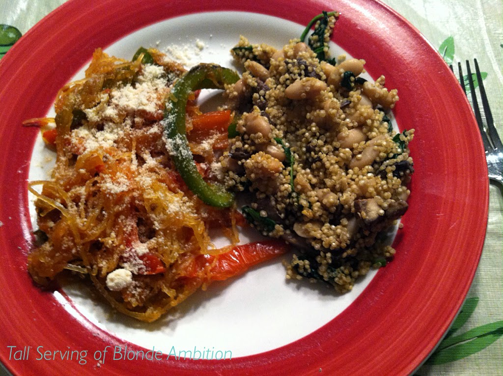 Tall Serving of Blonde Ambition Spinach and Mushroom Quinoa
